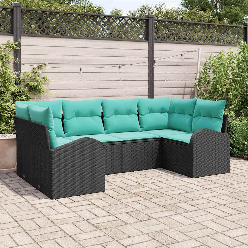 Tuinbankenset met kussen 6 pcs Zwart en Turquoise poly rattan is nu te koop bij PeponiXL, paradijselijk wonen!