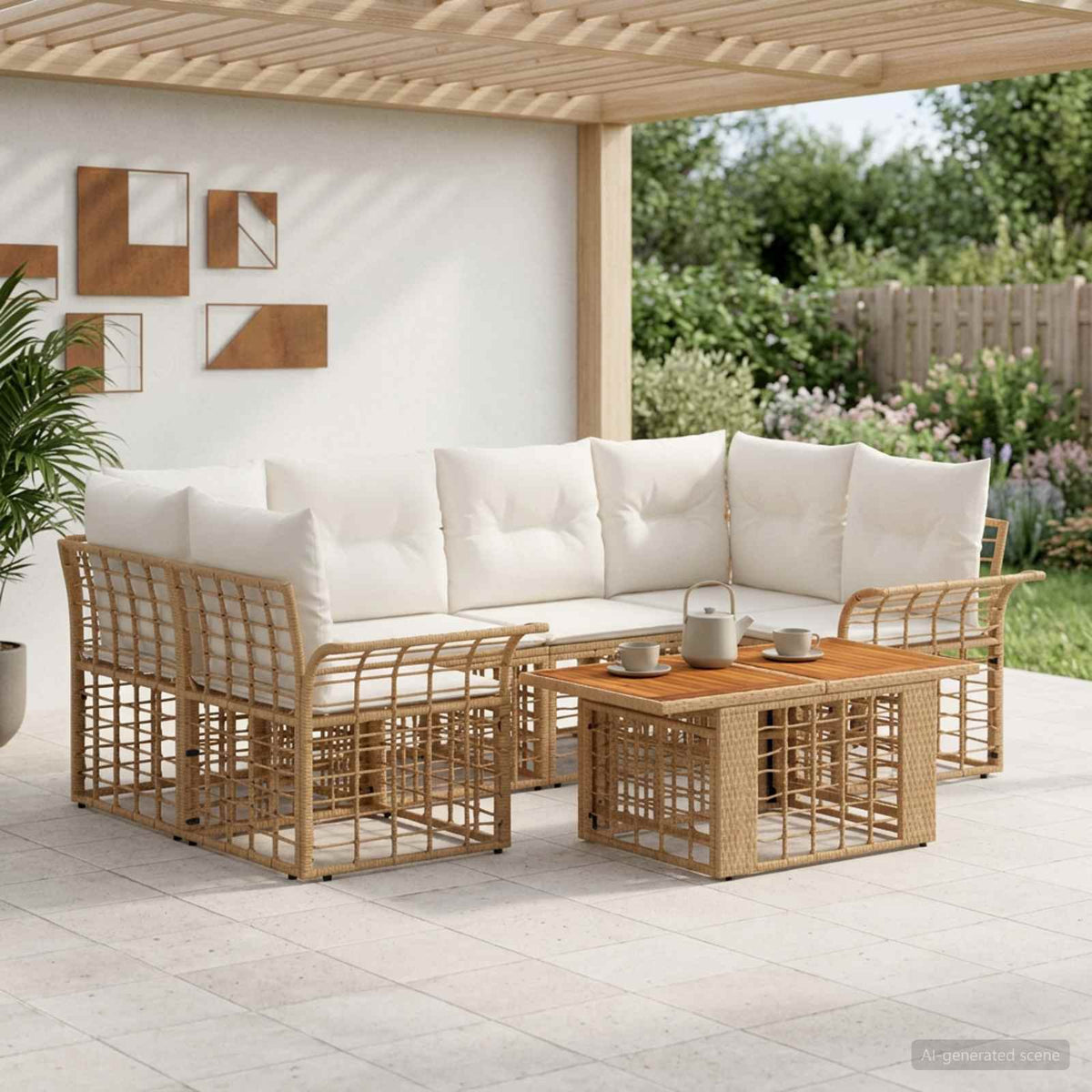 Tuinbankenset 7 st Natuurlijk en Crème Wit poly rattan is nu te koop bij PeponiXL, paradijselijk wonen!