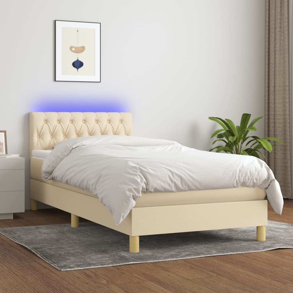 Boxspring met matras en LED stof crèmekleurig 100x200 cm is nu te koop bij PeponiXL, paradijselijk wonen!
