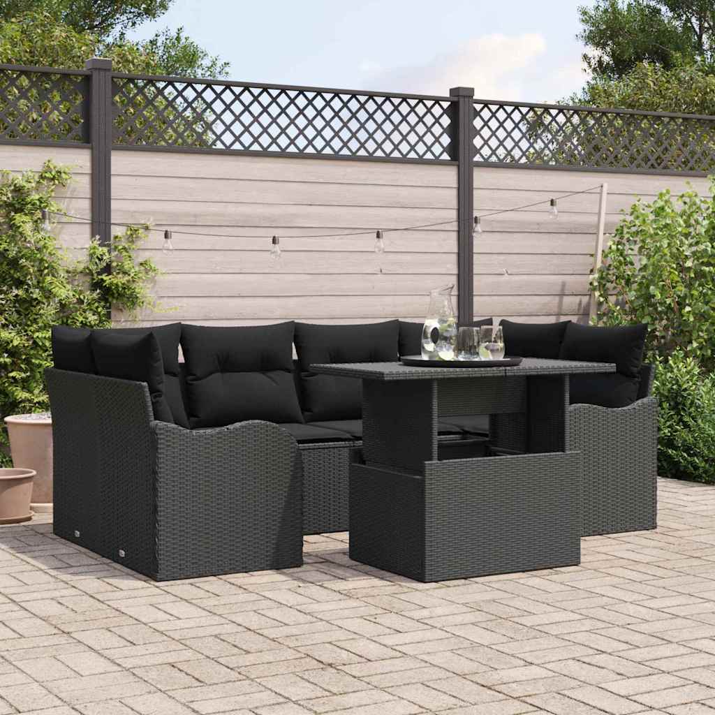 Tuin Sofa Set met kussen 7 pcs Zwart Poly riet is nu te koop bij PeponiXL, paradijselijk wonen!
