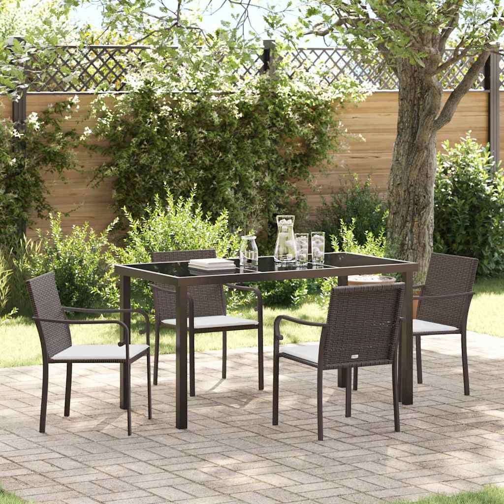 Tuin eettafelset 5 pcs Bruin en zwart PE Rattan is nu te koop bij PeponiXL, paradijselijk wonen!