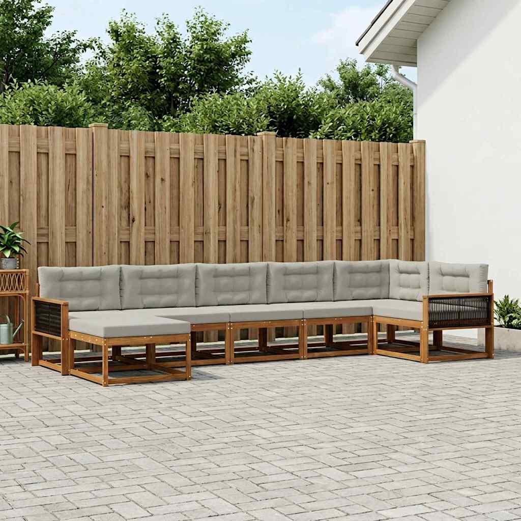 Buiten bankenset met kussen 7 pcs Naturel en lichtgrijs is nu te koop bij PeponiXL, paradijselijk wonen!