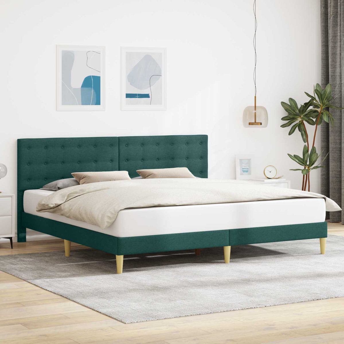Bedframe met hoofdeinde Donkergroen 200 x 200 cm Stof is nu te koop bij PeponiXL, paradijselijk wonen!