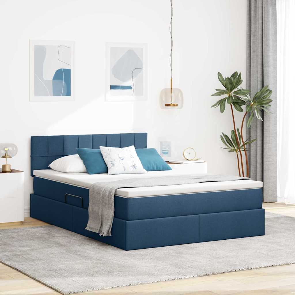 Opbergbed met matras met hoofdeinde Blauw 140 x 190 cm fluweel is nu te koop bij PeponiXL, paradijselijk wonen!