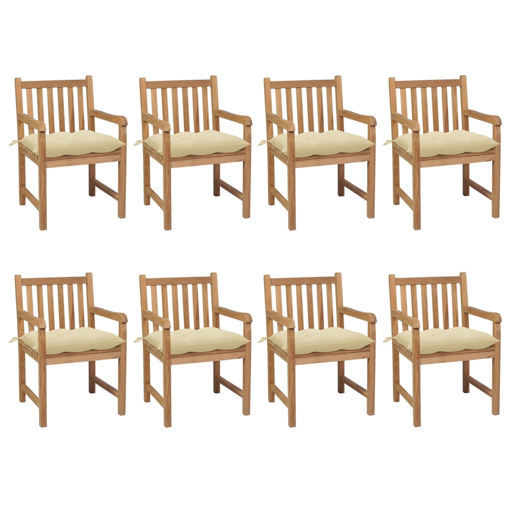 Tuinstoelen 8 st met crèmewitte kussens massief teakhout is nu te koop bij PeponiXL, paradijselijk wonen!