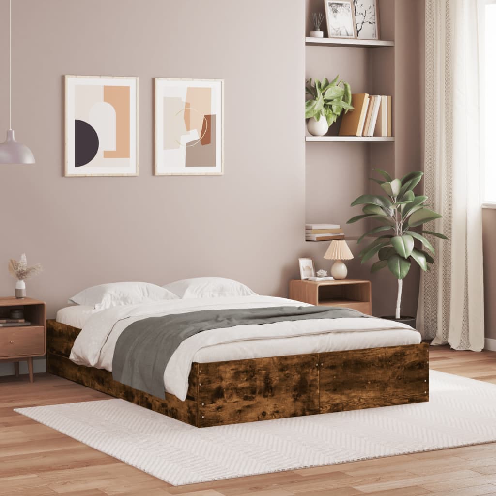 Bedframe met lades bewerkt hout gerookt eikenkleurig 120x200 cm is nu te koop bij PeponiXL, paradijselijk wonen!