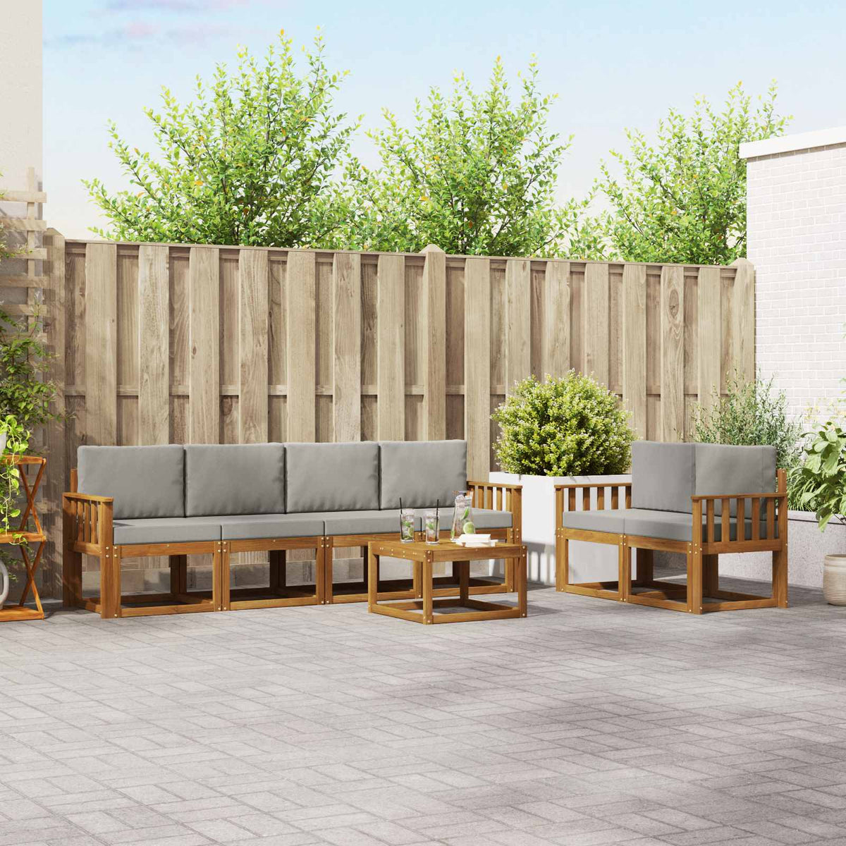 Buiten bankenset met kussen 7 pcs Natuurlijk en Lichtgrijs is nu te koop bij PeponiXL, paradijselijk wonen!