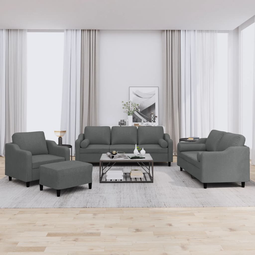 4-delige Loungeset met kussens stof donkergrijs is nu te koop bij PeponiXL, paradijselijk wonen!