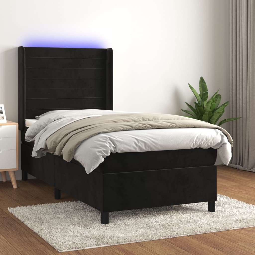 Boxspring met matras en LED fluweel zwart 80x200 cm is nu te koop bij PeponiXL, paradijselijk wonen!