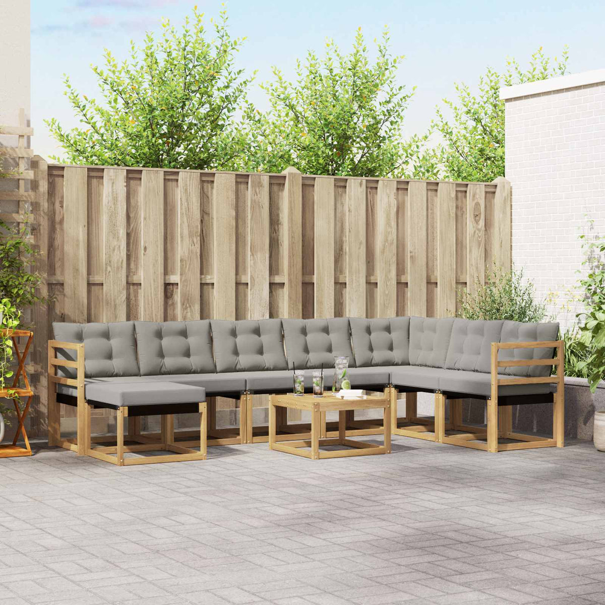 Buiten bankenset met kussen 9 pcs Wit en Lichtgrijs is nu te koop bij PeponiXL, paradijselijk wonen!