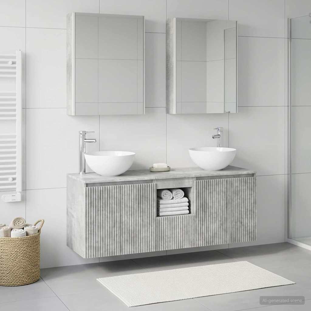 Badkamerkastenset 5 st Betongrijs Bewerkt hout is nu te koop bij PeponiXL, paradijselijk wonen!
