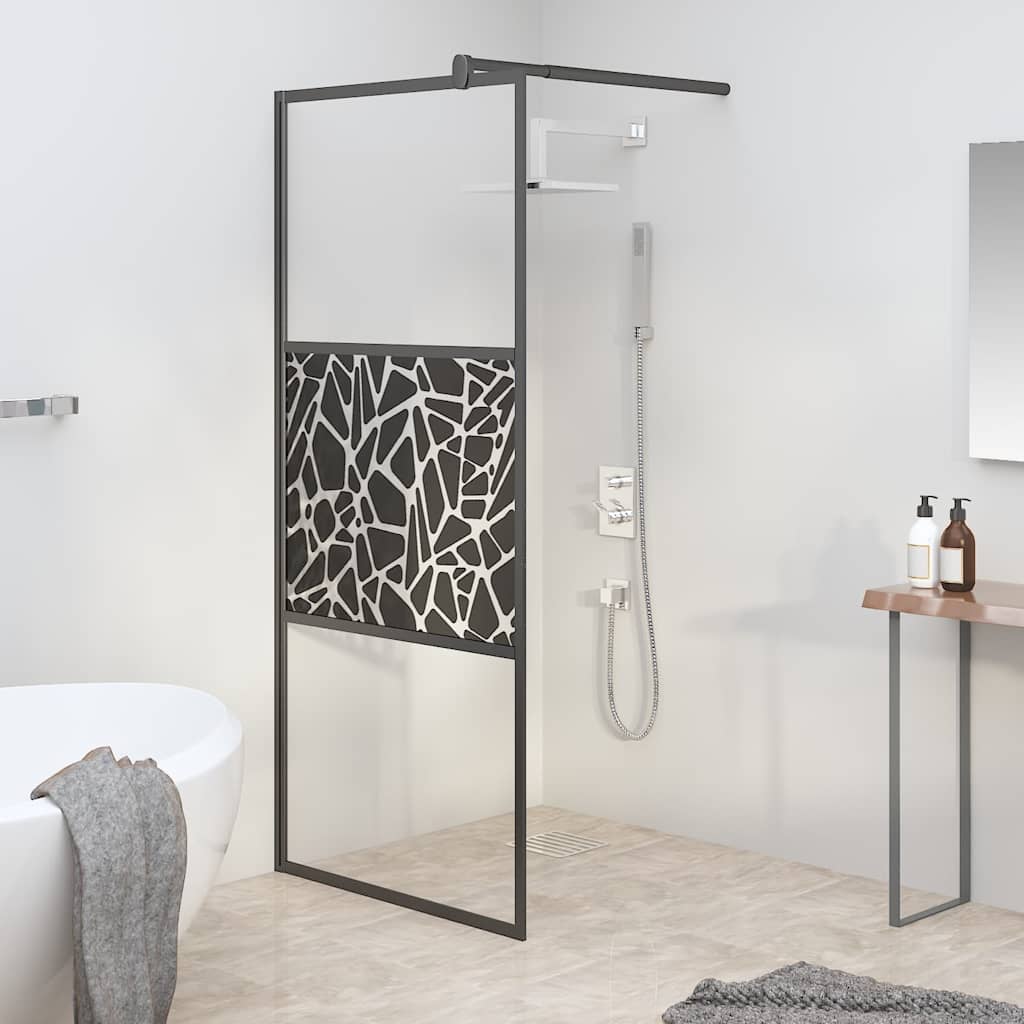 Inloopdouchewand met stenenmotief 90x195 cm ESG-glas zwart is nu te koop bij PeponiXL, paradijselijk wonen!