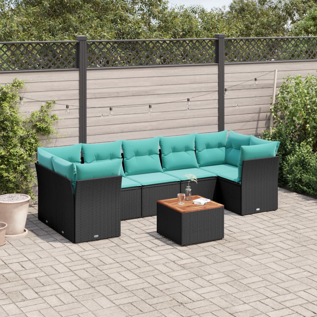 8-delige Loungeset met kussens poly rattan zwart is nu te koop bij PeponiXL, paradijselijk wonen!