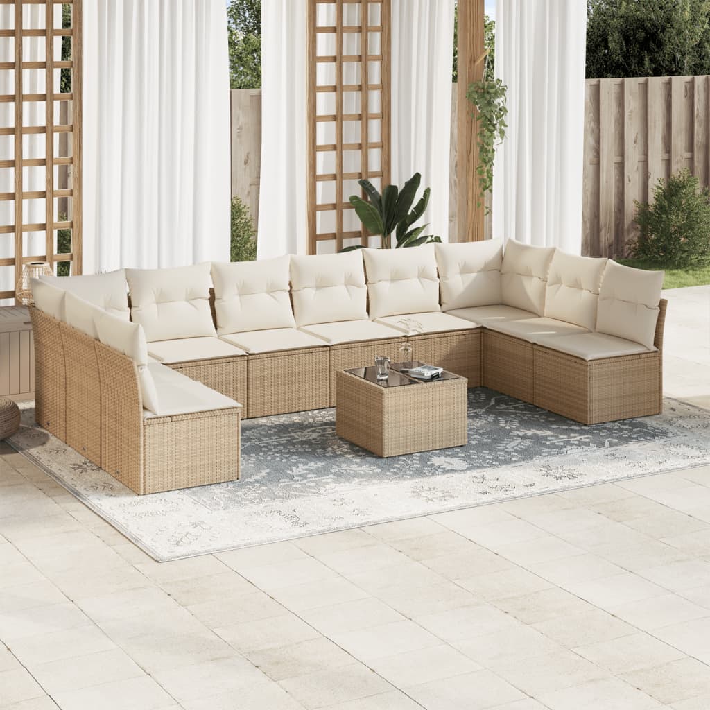11-delige Tuinset met kussens poly rattan beige is nu te koop bij PeponiXL, paradijselijk wonen!