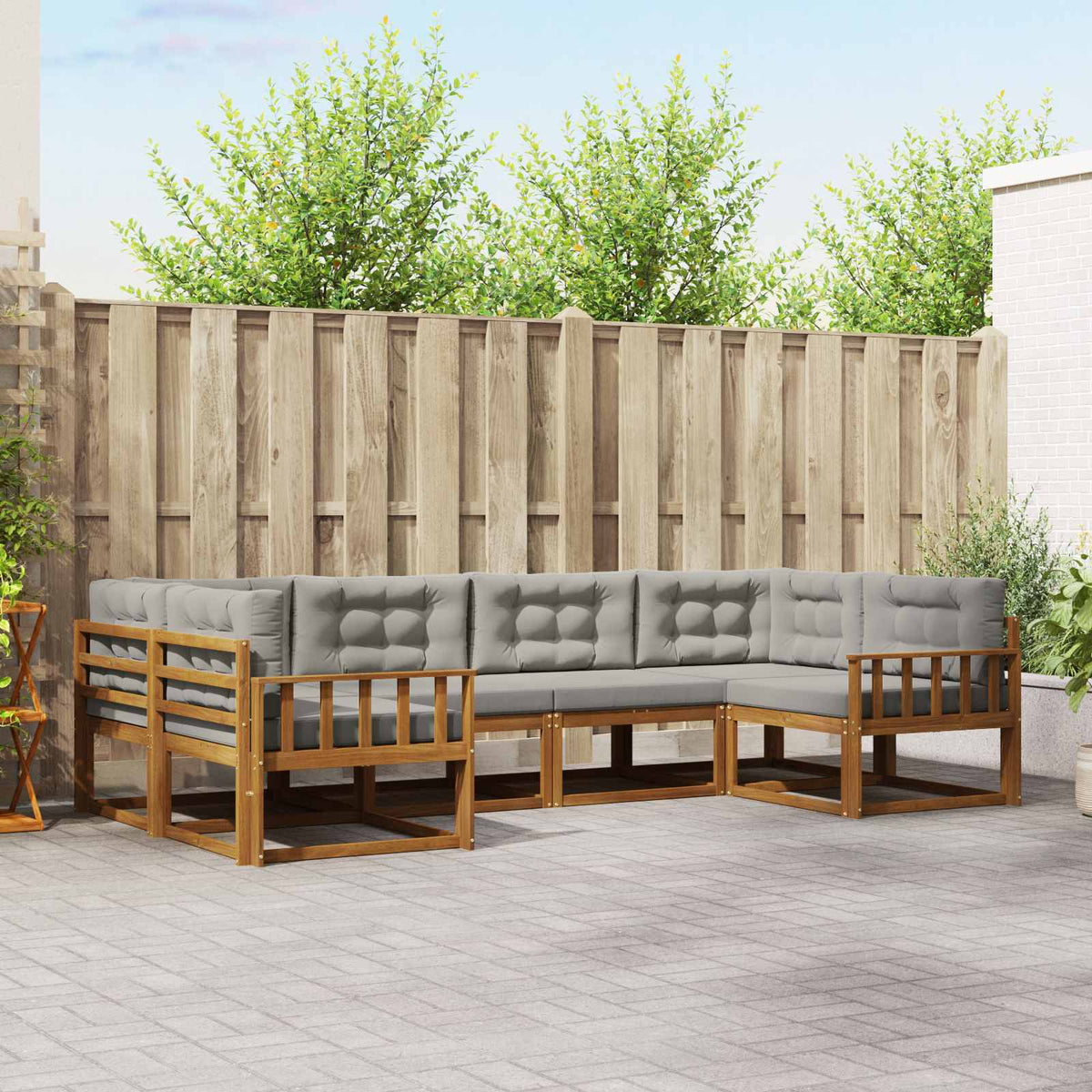 Buiten bankenset met kussen 6 pcs Natuurlijk en Lichtgrijs is nu te koop bij PeponiXL, paradijselijk wonen!