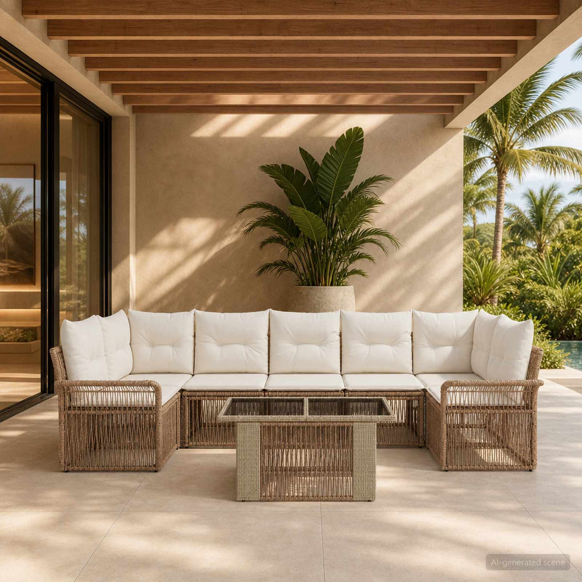 Tuinbankenset 8 st Beige en Crème Wit poly rattan is nu te koop bij PeponiXL, paradijselijk wonen!