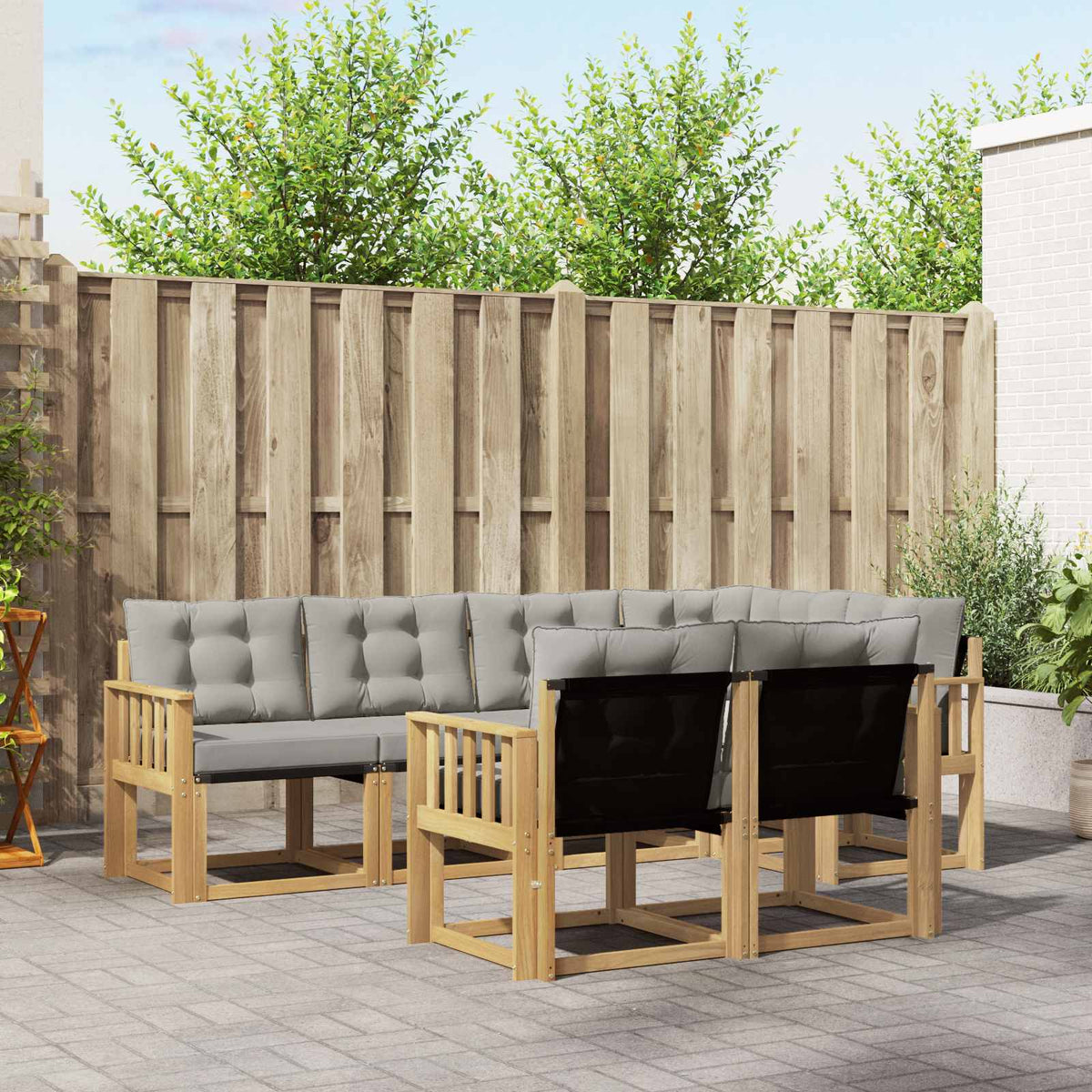 Buiten bankenset met kussen 7 pcs Wit en Lichtgrijs is nu te koop bij PeponiXL, paradijselijk wonen!