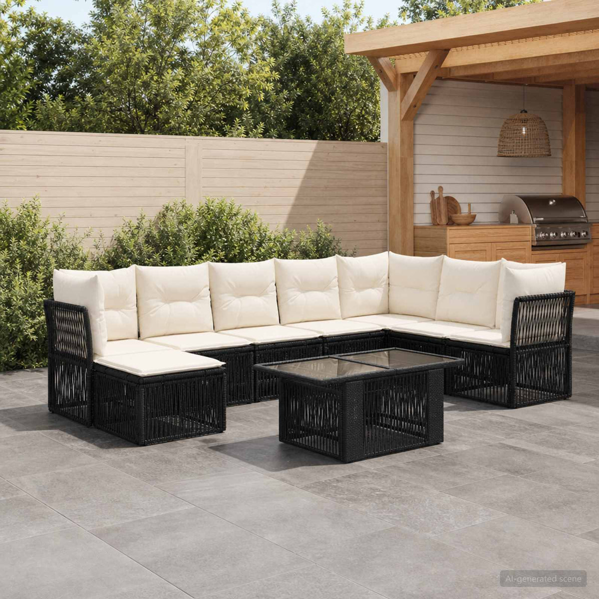 Tuinbankenset 9 st Zwart poly rattan is nu te koop bij PeponiXL, paradijselijk wonen!