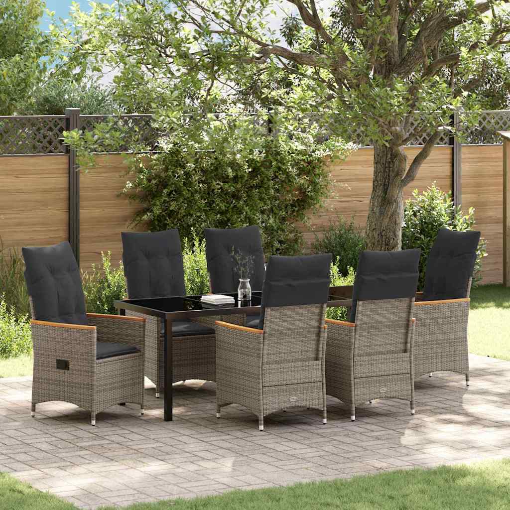 Tuin eettafelset met kussen 7 pcs Grijs poly rattan is nu te koop bij PeponiXL, paradijselijk wonen!