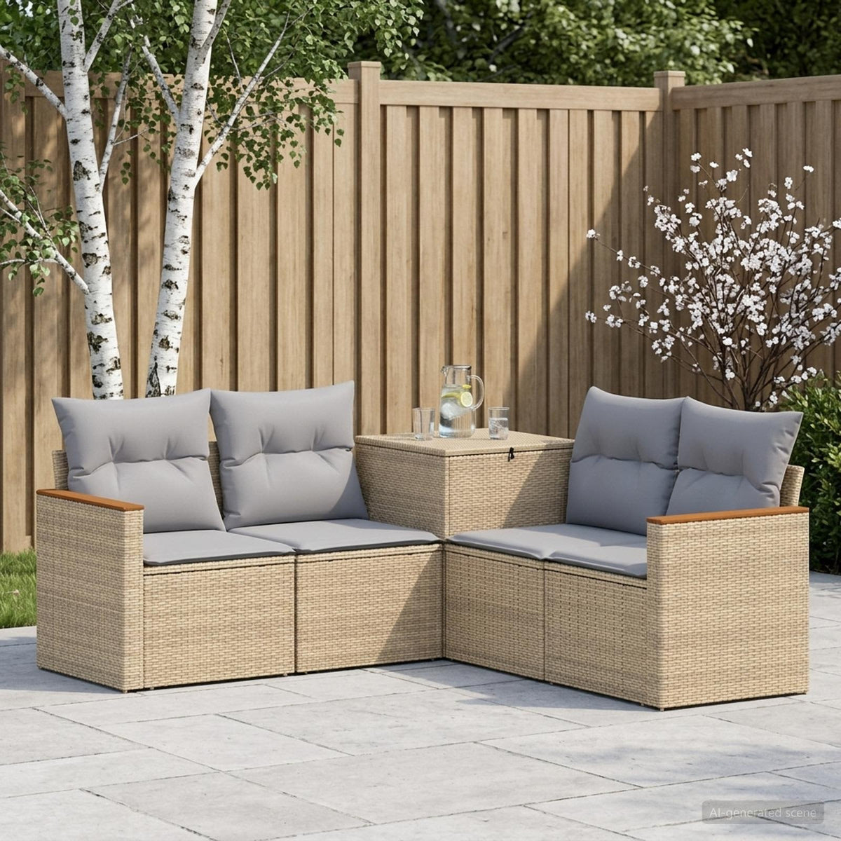 Bankstel 5 st Beige en Licht Grijs Poly Rattan en Staal is nu te koop bij PeponiXL, paradijselijk wonen!