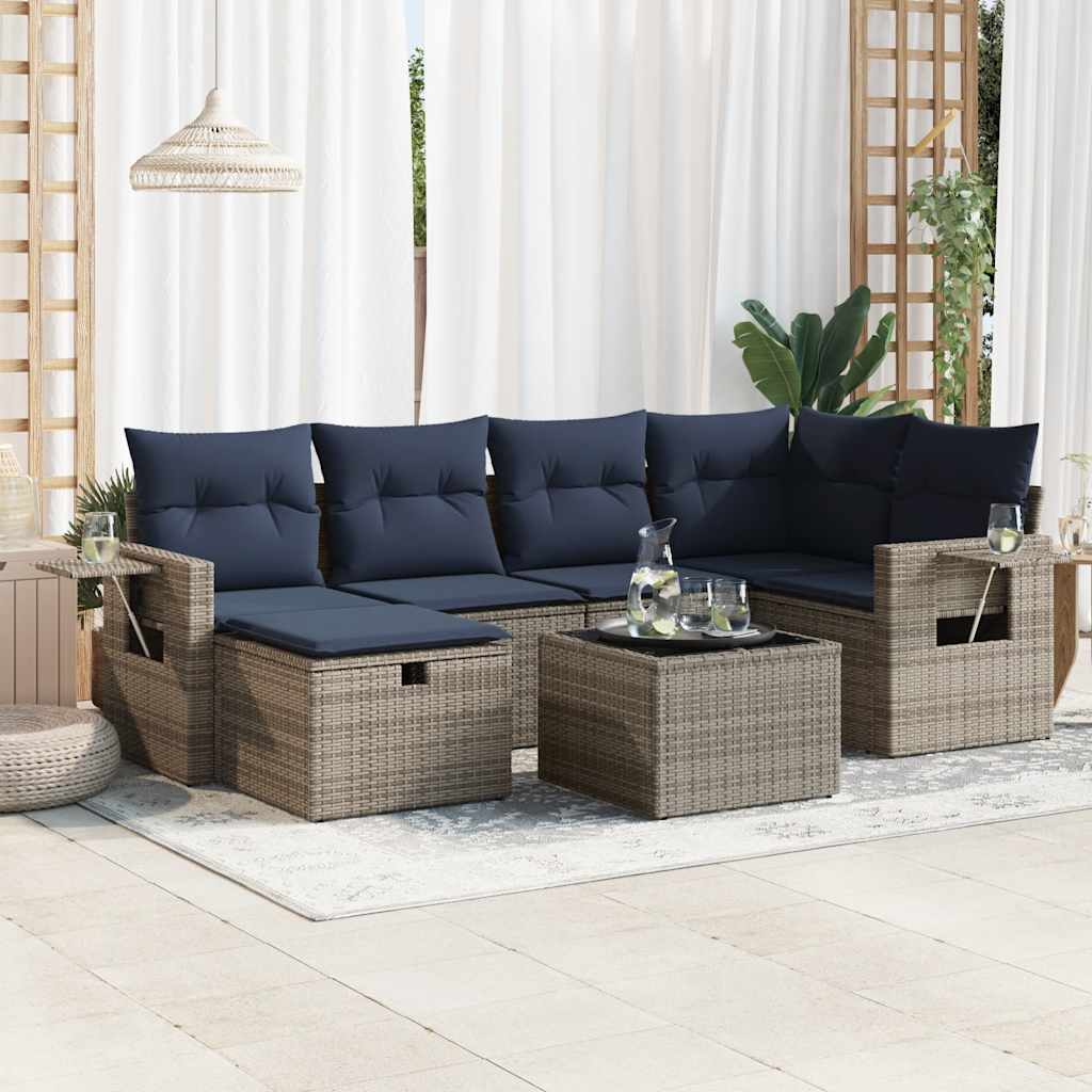 7-delige Loungeset met kussens poly rattan grijs is nu te koop bij PeponiXL, paradijselijk wonen!