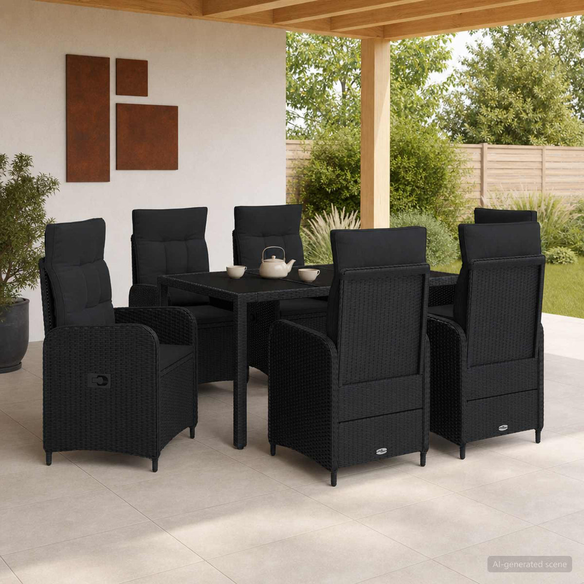Buiten eettafelset 7 pcs Zwart 150 x 90 x 75 cm poly rattan is nu te koop bij PeponiXL, paradijselijk wonen!