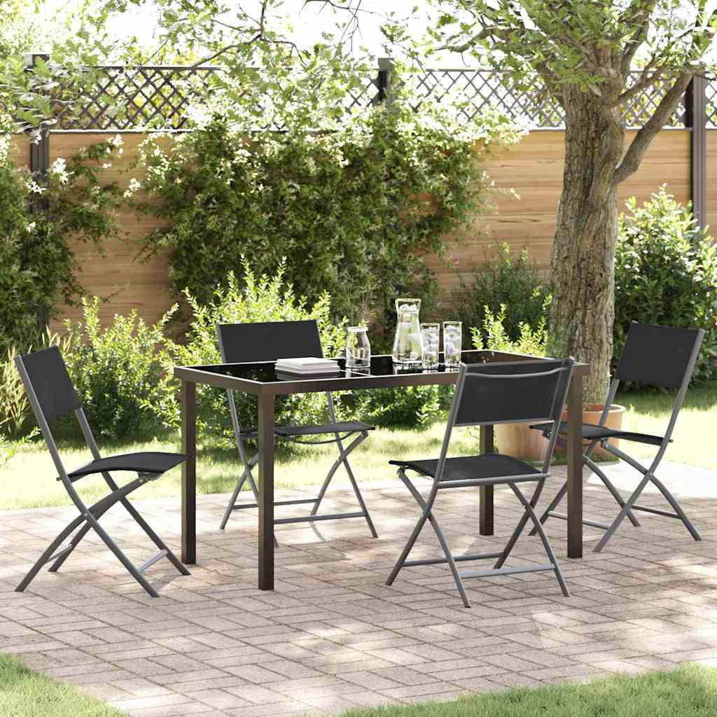 Tuin eettafelset 5 pcs Zwart Gepoedercoat staal is nu te koop bij PeponiXL, paradijselijk wonen!