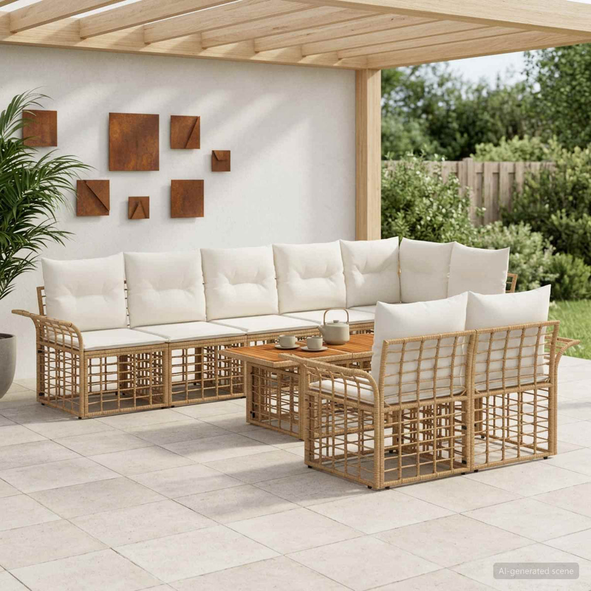 Tuinbankenset 9 st Natuurlijk en Crème Wit poly rattan is nu te koop bij PeponiXL, paradijselijk wonen!