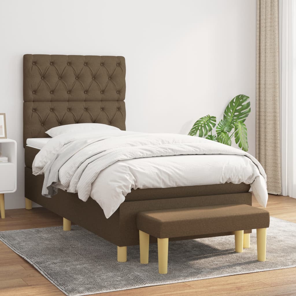 Boxspring met matras stof donkerbruin 80x200 cm is nu te koop bij PeponiXL, paradijselijk wonen!