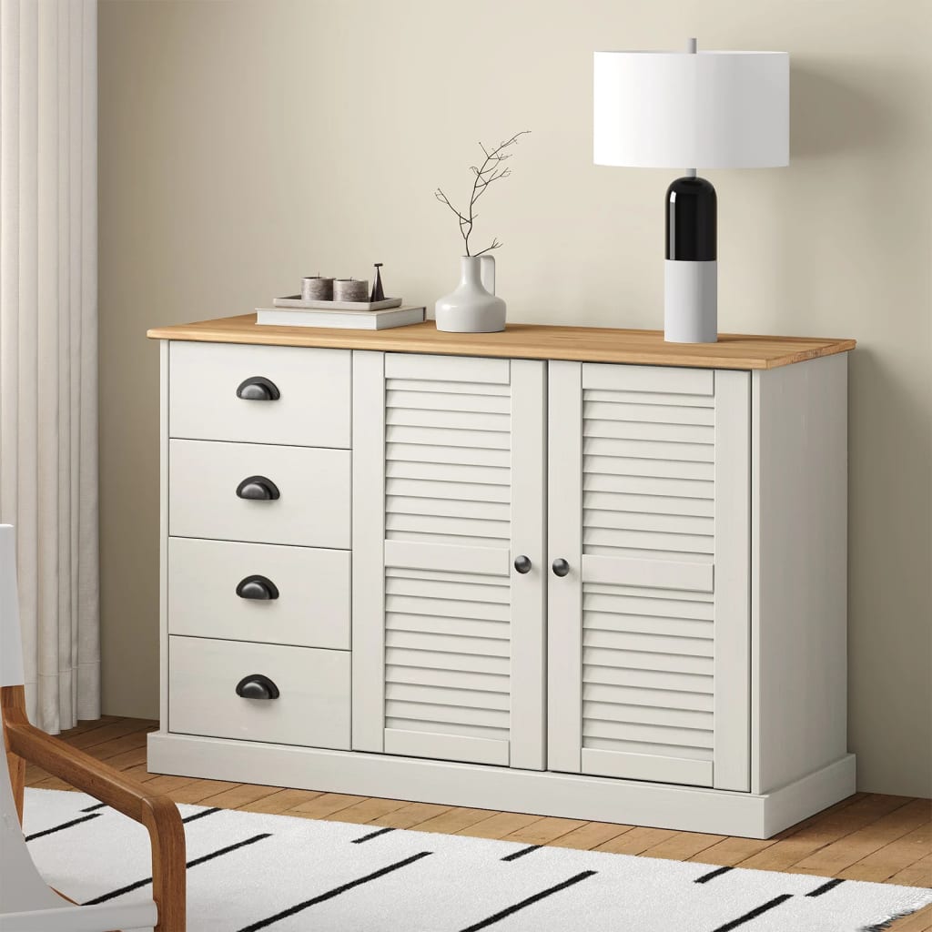 Dressoir met lades VIGO 113x40x75 cm massief grenenhout wit is nu te koop bij PeponiXL, paradijselijk wonen!