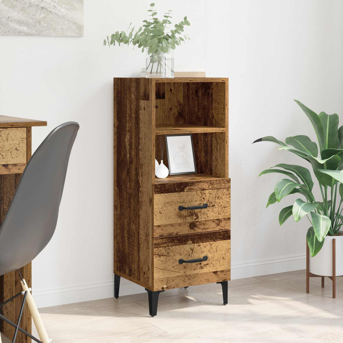 Dressoir met lade Oud hout 34 x 34.5 x 90 cm Bewerkt hout is nu te koop bij PeponiXL, paradijselijk wonen!
