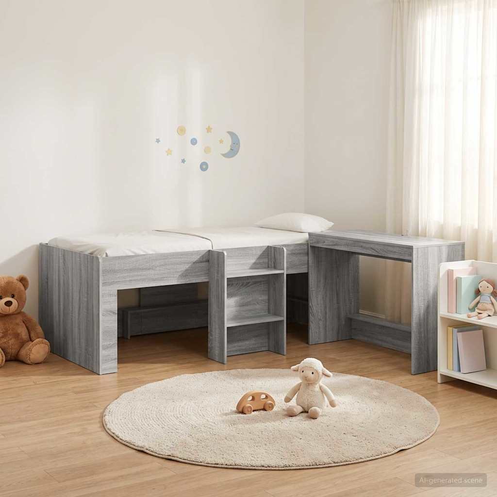 Hoge Bed Frame met Bureau voor Kinderen 2 st Grijs Sonoma is nu te koop bij PeponiXL, paradijselijk wonen!