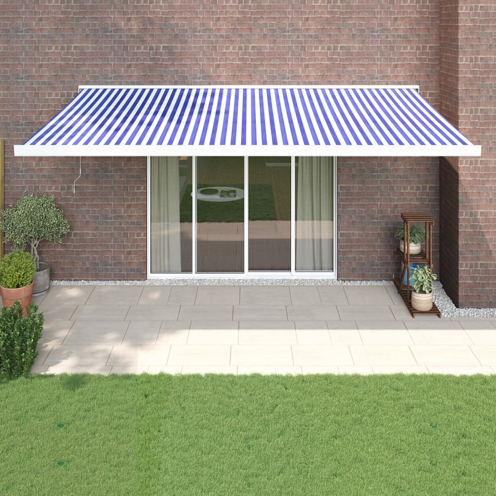 Luifel uittrekbaar 5x3 m stof en aluminium blauw en wit is nu te koop bij PeponiXL, paradijselijk wonen!