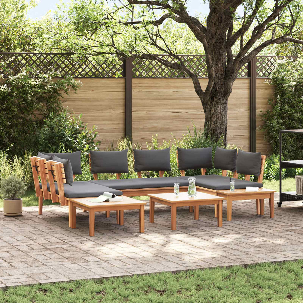 Tuinbankenset 4 pcs Bruin en Grijs is nu te koop bij PeponiXL, paradijselijk wonen!