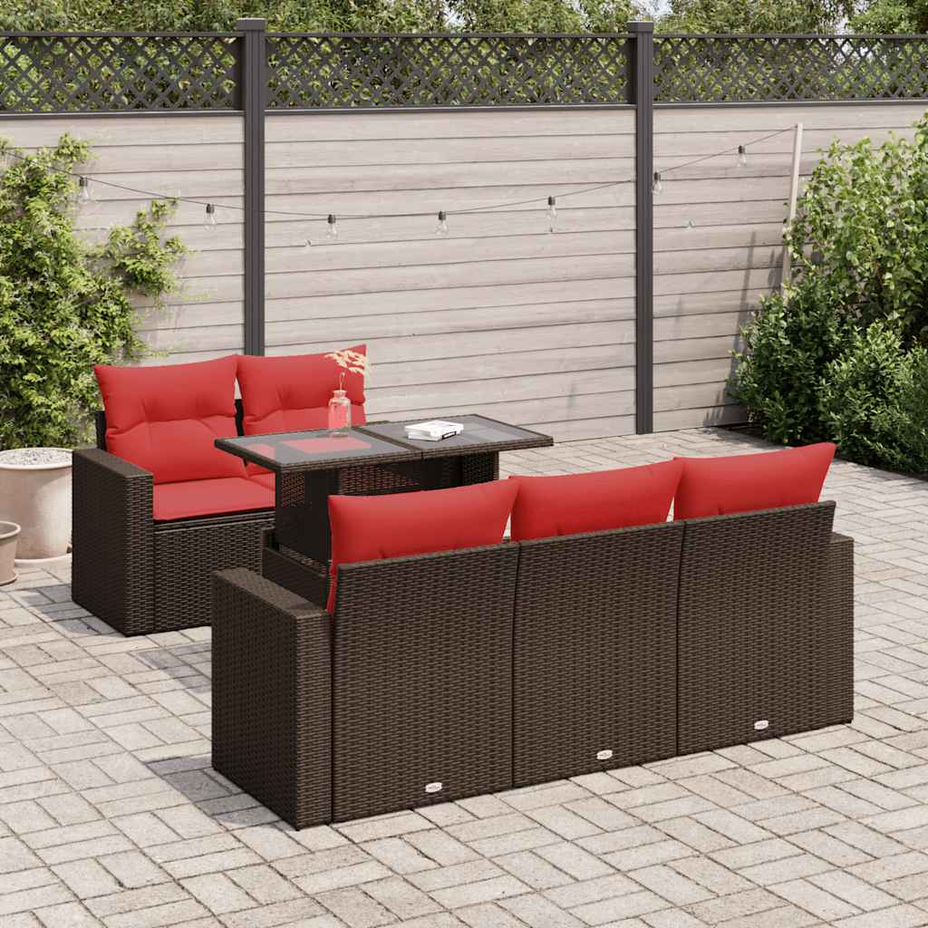 6-delige Loungeset met kussens poly rattan acacia bruin is nu te koop bij PeponiXL, paradijselijk wonen!