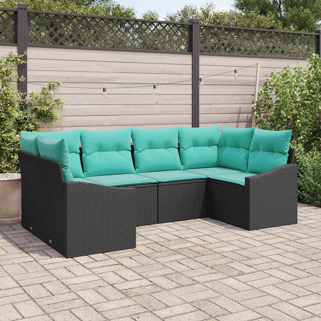 Bankstel met kussen 6 pcs Zwart poly rattan is nu te koop bij PeponiXL, paradijselijk wonen!