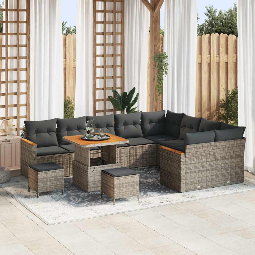 Tuin Sofa Set met kussen met opslag 12 pcs Grijs Poly Rattan is nu te koop bij PeponiXL, paradijselijk wonen!