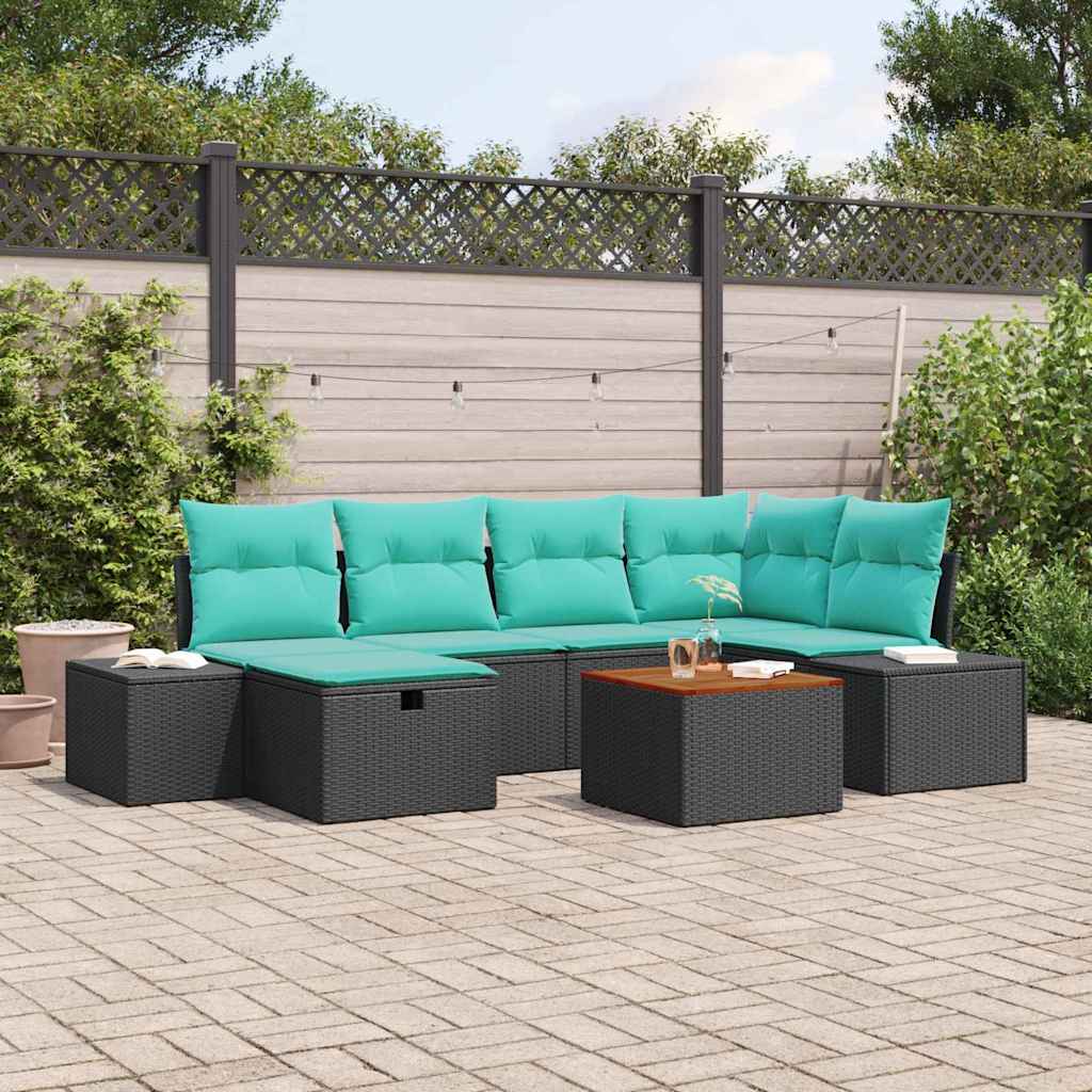 Tuinbankenset met kussen met opslag 7 pcs Zwart poly rattan is nu te koop bij PeponiXL, paradijselijk wonen!