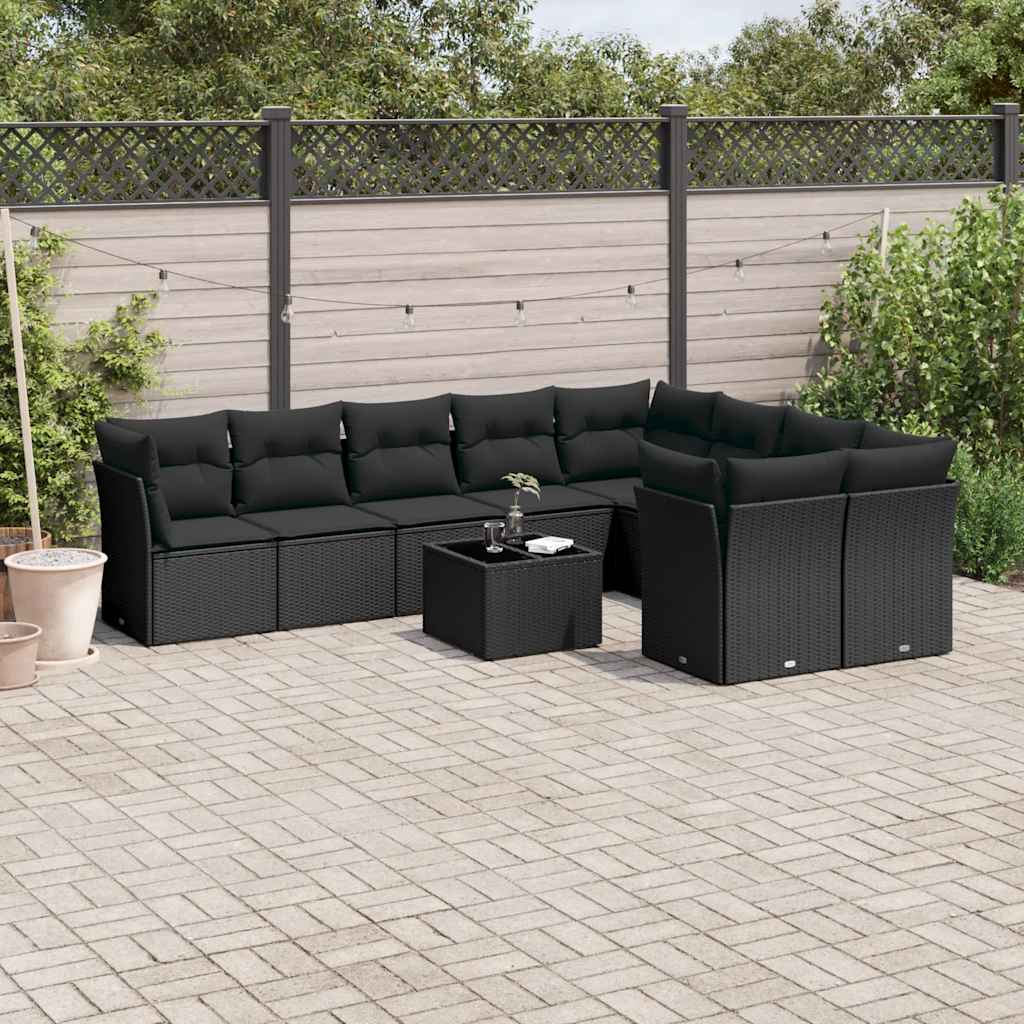 10-delige Loungeset met kussens poly rattan zwart is nu te koop bij PeponiXL, paradijselijk wonen!