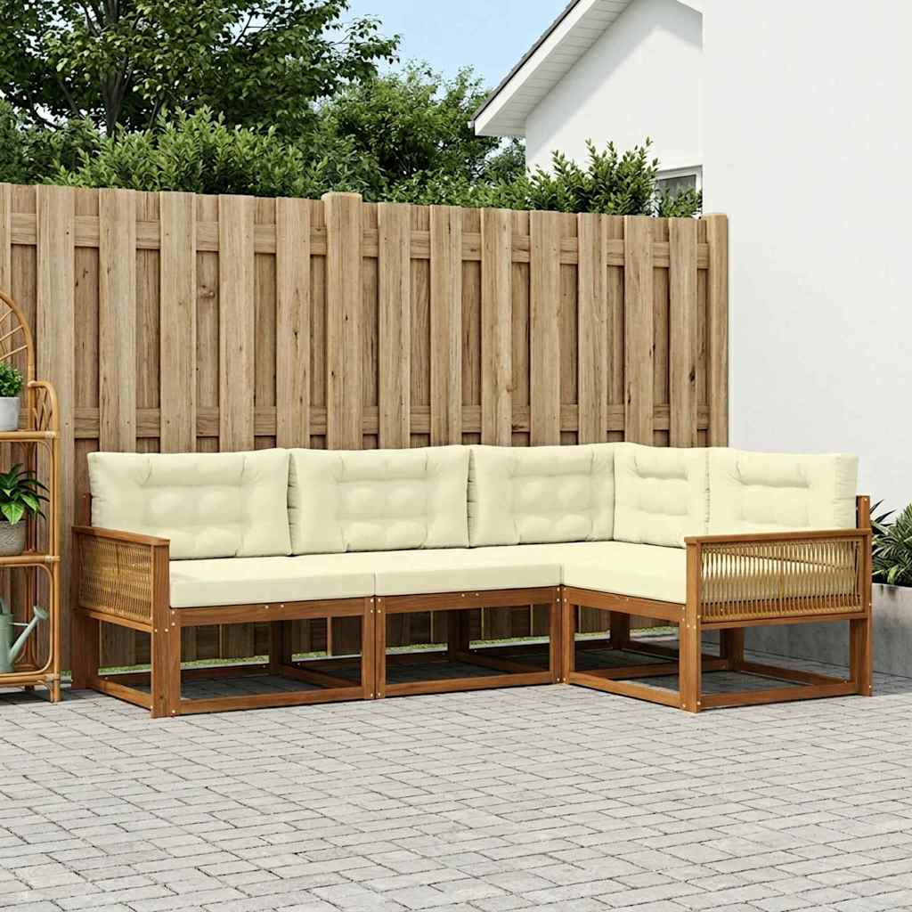 Buiten bankenset met kussen 4 pcs Natuurlijk en Crème is nu te koop bij PeponiXL, paradijselijk wonen!