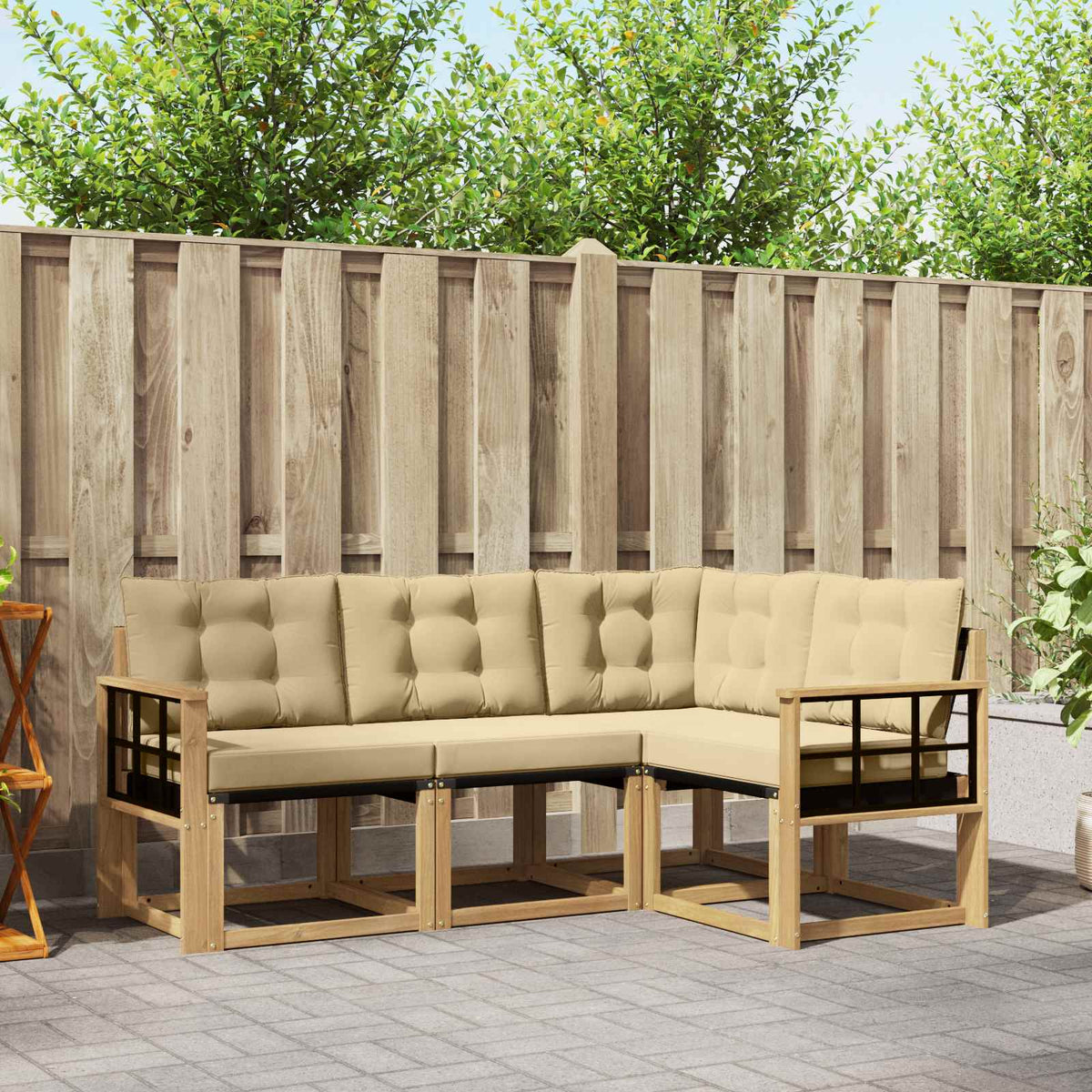Buiten bankenset met kussen 4 pcs Wit en Beige is nu te koop bij PeponiXL, paradijselijk wonen!