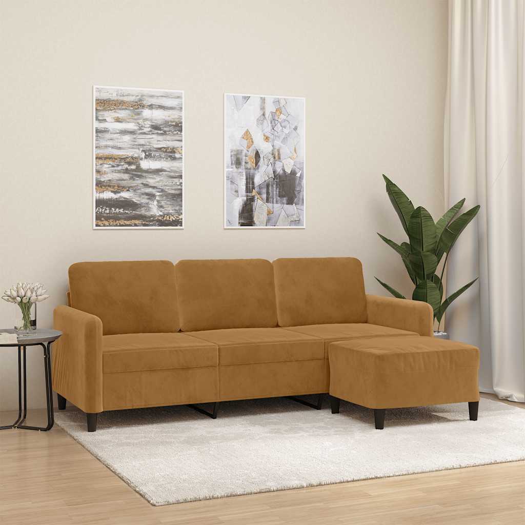 Driezitsbank met voetenbank 180 cm fluweel bruin is nu te koop bij PeponiXL, paradijselijk wonen!