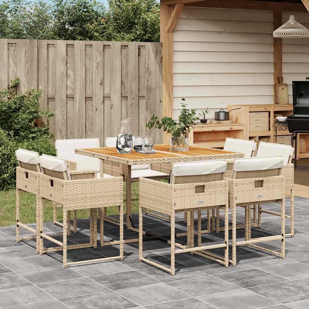9-delige Tuinset met kussens poly rattan beige is nu te koop bij PeponiXL, paradijselijk wonen!