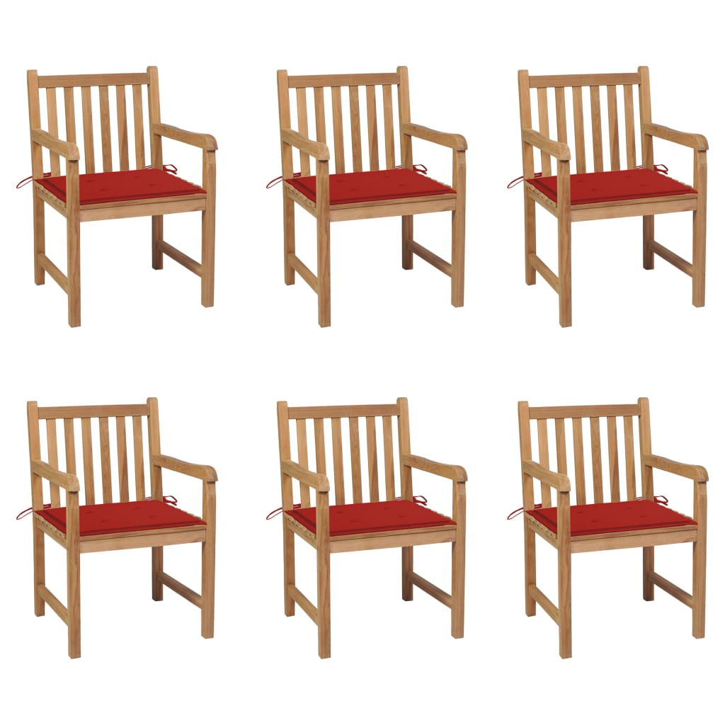 Tuinstoelen 6 st met rode kussens massief teakhout is nu te koop bij PeponiXL, paradijselijk wonen!