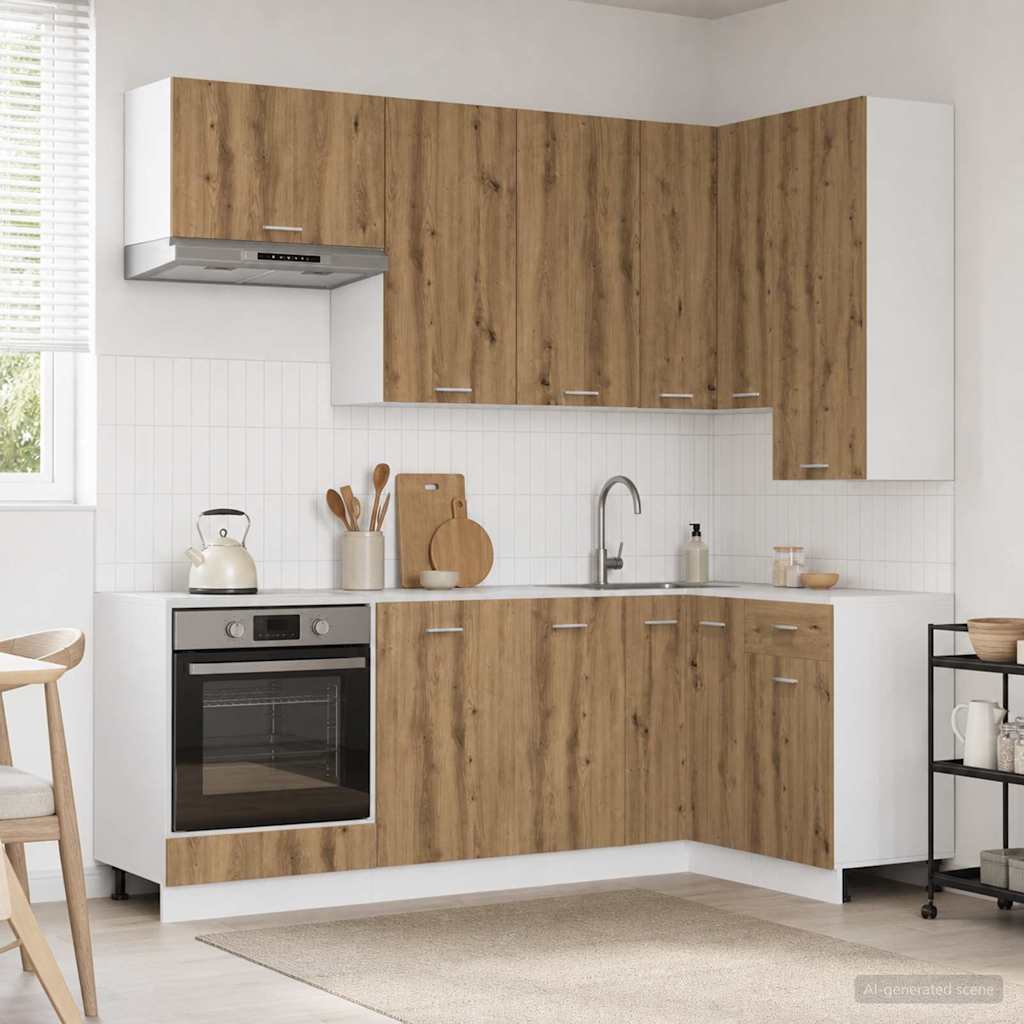 Keukenblok LYON 8 pcs Artisanaal eiken Bewerkt hout is nu te koop bij PeponiXL, paradijselijk wonen!