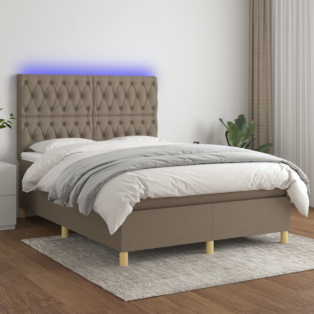 Boxspring met matras en LED stof taupe 140x190 cm is nu te koop bij PeponiXL, paradijselijk wonen!