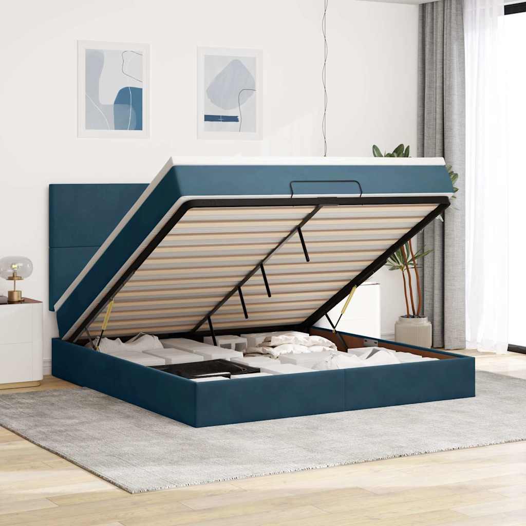 Ottoman bed met matrassen 160x200cm fluweel donkerblauw is nu te koop bij PeponiXL, paradijselijk wonen!