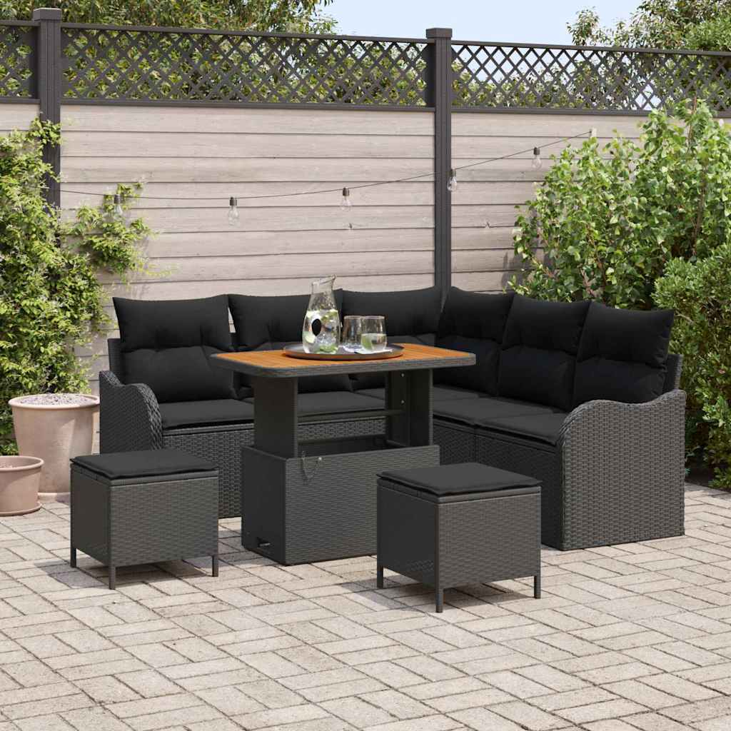 Tuin Sofa Set met kussen met opslag met kussen 8 pcs Zwart is nu te koop bij PeponiXL, paradijselijk wonen!