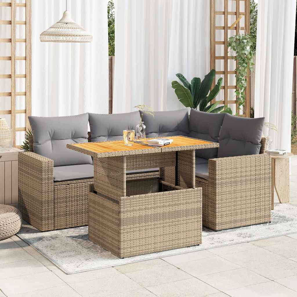 5-delige Loungeset met kussens poly rattan beige is nu te koop bij PeponiXL, paradijselijk wonen!