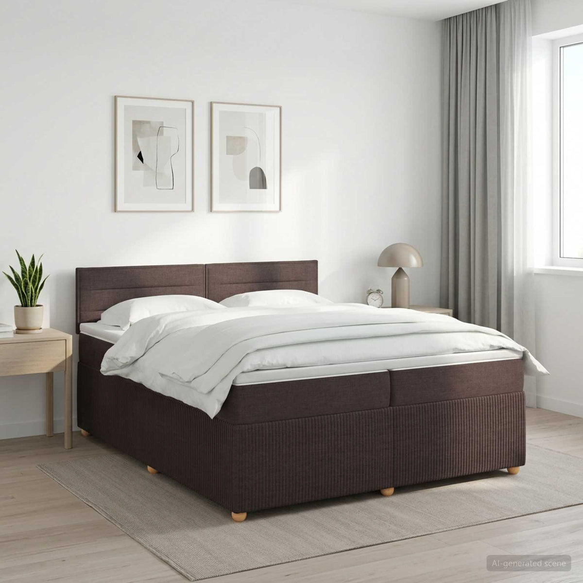 Boxspringbed met matras Donkerbruin 200 x 200 cm Stof is nu te koop bij PeponiXL, paradijselijk wonen!